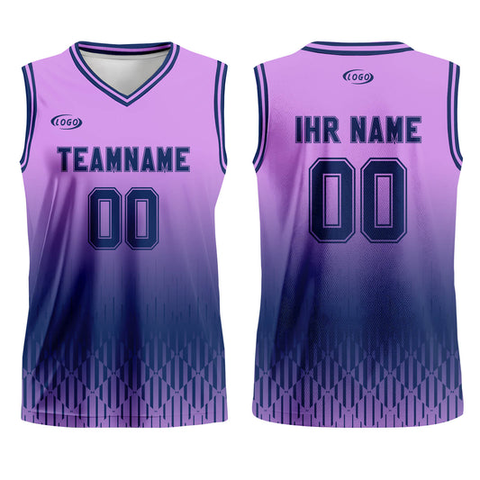 Benutzerdefinierter Helllila Dunkelblau Farbverlauf Basketball Jersey Uniform Anzug gedruckt Ihr Logo Name Nummer