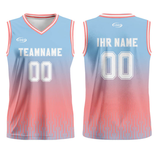 Benutzerdefinierter Blau Rosa Weiß Farbverlauf Basketball Jersey Uniform Anzug gedruckt Ihr Logo Name Nummer