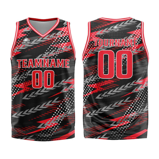 Benutzerdefinierter Schwarz Rot Basketball Jersey Uniform Anzug gedruckt Ihr Logo Name Nummer