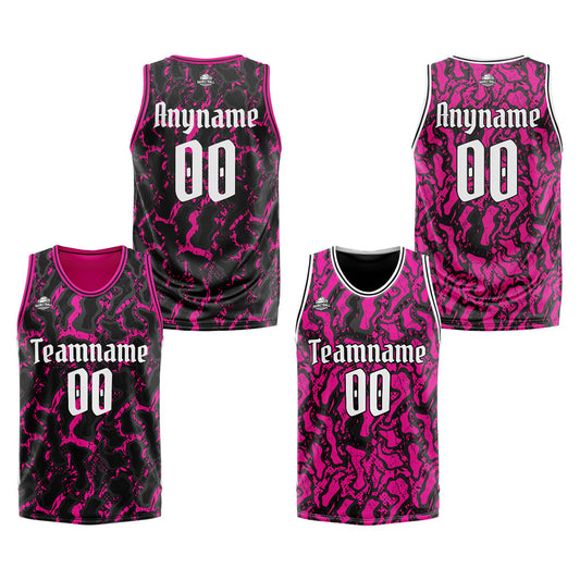 Benutzerdefinierte Reversible Basketball Jersey Personalisierte Print Name Nummer Logo Schwarz&Pink