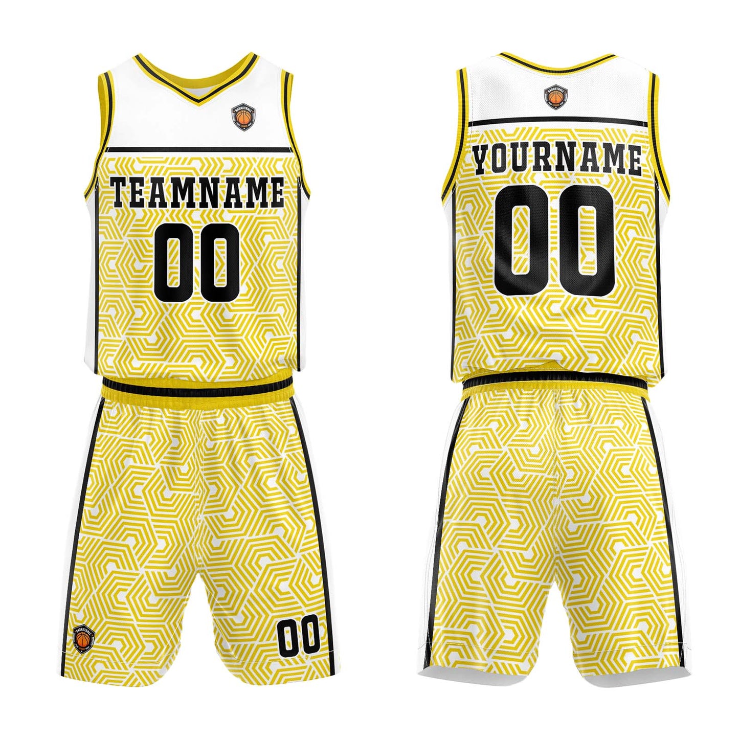 Benutzerdefinierter Weiß Gelb Basketball Jersey Uniform Anzug gedruckt Ihr Logo Name Nummer