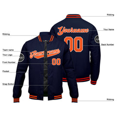 Benutzerdefinierte Verlauf Varsity-Jacke. Letterman-Jacke Marine Orange