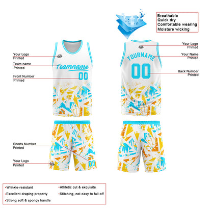 Benutzerdefinierter Basketball Jersey Uniform Anzug gedruckt Ihr Logo Name Nummer Weiß&Hellblau