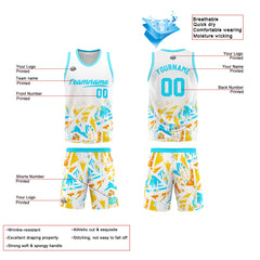 Benutzerdefinierter Basketball Jersey Uniform Anzug gedruckt Ihr Logo Name Nummer Weiß&Hellblau