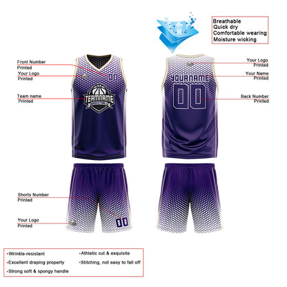 Benutzerdefinierte Lila Weiß Reversible Basketball Jersey Personalisierte Print Name Nummer Logo