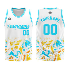 Benutzerdefinierter Basketball Jersey Uniform Anzug gedruckt Ihr Logo Name Nummer Weiß&Hellblau