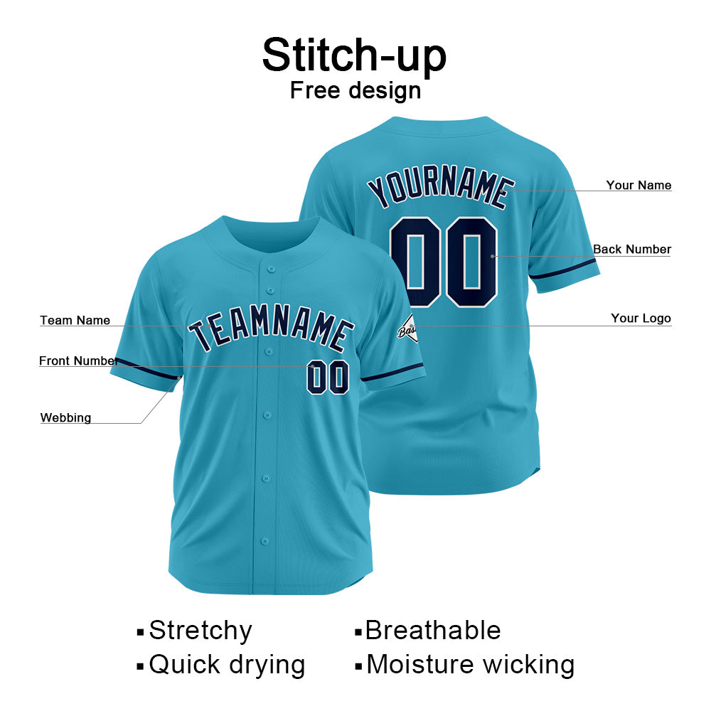 Benutzerdefinierte Authentisch Baseball-Trikot Hellblau-Marine