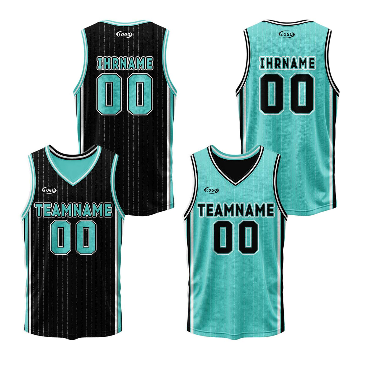 Benutzerdefinierte Schwarz Cyan Reversible Basketball Jersey Personalisierte Drucken Name Nummer Logo