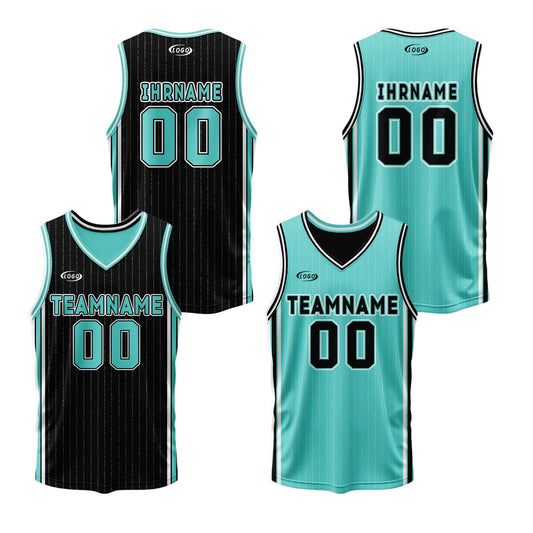Benutzerdefinierte Schwarz Cyan Reversible Basketball Jersey Personalisierte Drucken Name Nummer Logo