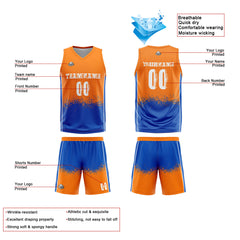 Benutzerdefinierte Reversible Basketball Jersey Personalisierte Print Name Nummer Logo Orange-Blau