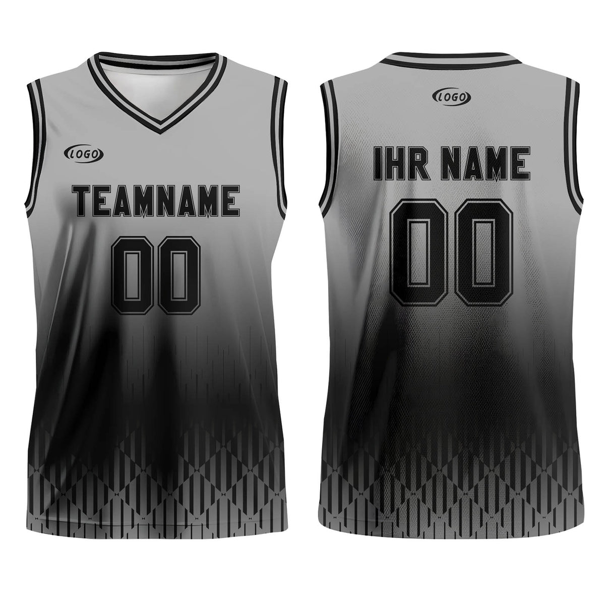 Benutzerdefinierter Grau Schwarz Farbverlauf Basketball Jersey Uniform Anzug gedruckt Ihr Logo Name Nummer