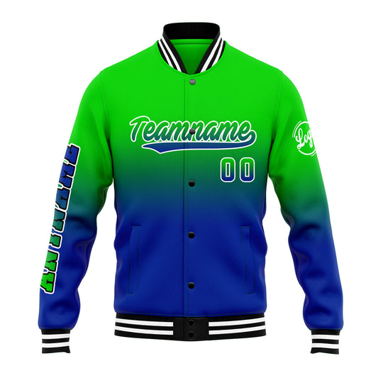 Benutzerdefinierte Verlauf Varsity-Jacke. Letterman-Jacke Grün Blau