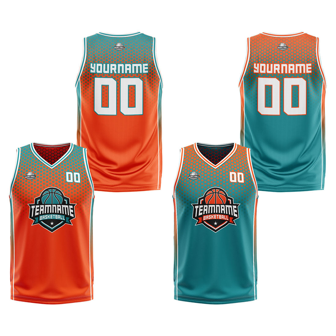 Benutzerdefinierte Orange Cyan Weiß Reversible Basketball Jersey Personalisierte Print Name Nummer Logo