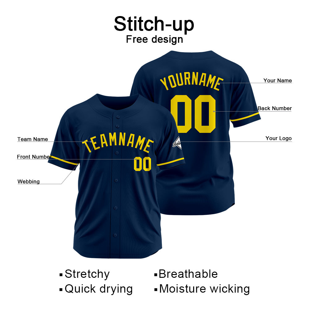 Benutzerdefinierte Authentisch Baseball-Trikot Marine-Gelb