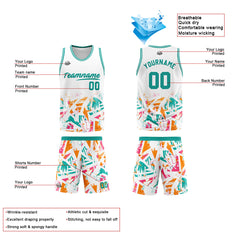 Benutzerdefinierter Basketball Jersey Uniform Anzug gedruckt Ihr Logo Name Nummer Weiß&Aqua