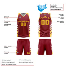 Benutzerdefinierte Burgund Weiß Gelb Reversible Basketball Jersey Personalisierte Print Name Nummer Logo