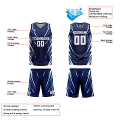 Benutzerdefinierter Dunkelblau Basketball Jersey Uniform Anzug gedruckt Ihr Logo Name Nummer