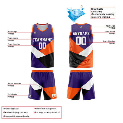 Benutzerdefinierte Reversible Basketball Jersey Personalisierte Print Name Nummer Logo Farbe Block-Lila&Orange