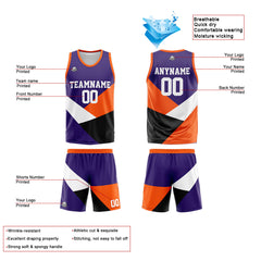 Benutzerdefinierte Reversible Basketball Jersey Personalisierte Print Name Nummer Logo Farbe Block-Lila&Orange