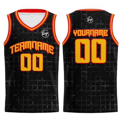 Benutzerdefinierter Schwarz Rot Orange Basketball Jersey Uniform Anzug gedruckt Ihr Logo Name Nummer