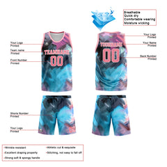 Benutzerdefinierter Basketball Jersey Uniform Anzug gedruckt Ihr Logo Name Nummer Rosa und Hellblau