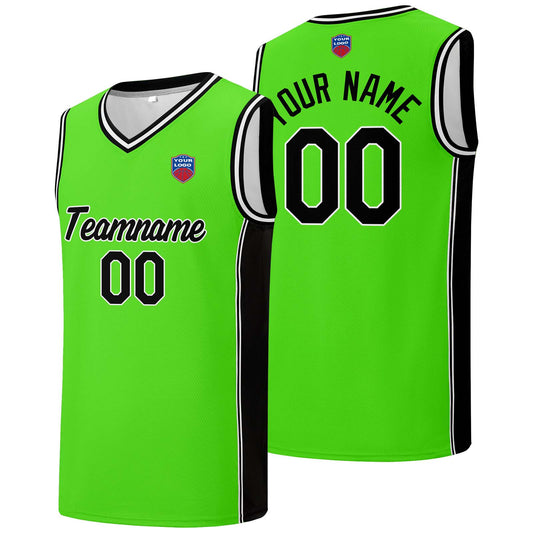 Individuelle Basketball-Jersey-Shorts für Männer und Frauen. Gestickter und gedruckter Name, Nummer und Logo Neongrün