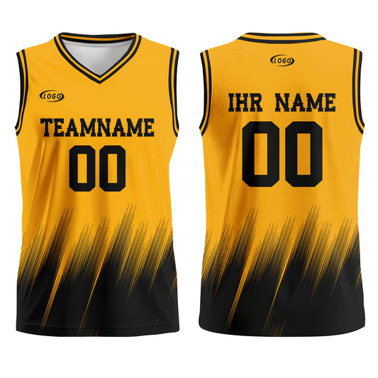 Benutzerdefinierter Gelb Schwarz Basketball Jersey Uniform Anzug gedruckt Ihr Logo Name Nummer