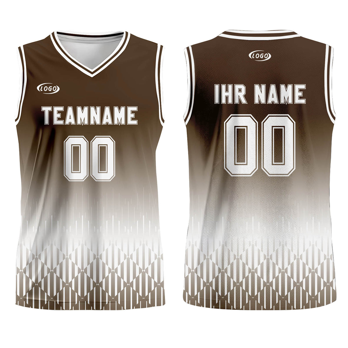 Benutzerdefinierter Braun Weiß Farbverlauf Basketball Jersey Uniform Anzug gedruckt Ihr Logo Name Nummer