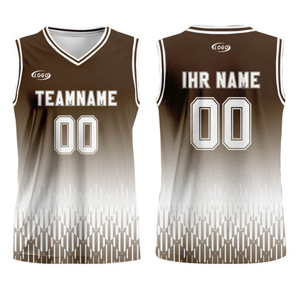 Benutzerdefinierter Braun Weiß Farbverlauf Basketball Jersey Uniform Anzug gedruckt Ihr Logo Name Nummer
