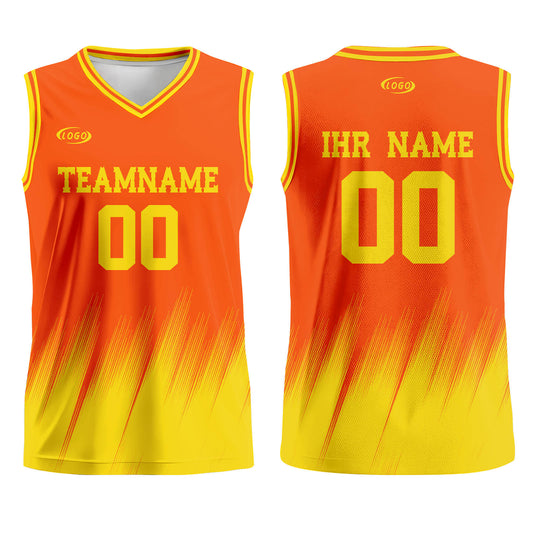 Benutzerdefinierter Orange Gelb Basketball Jersey Uniform Anzug gedruckt Ihr Logo Name Nummer