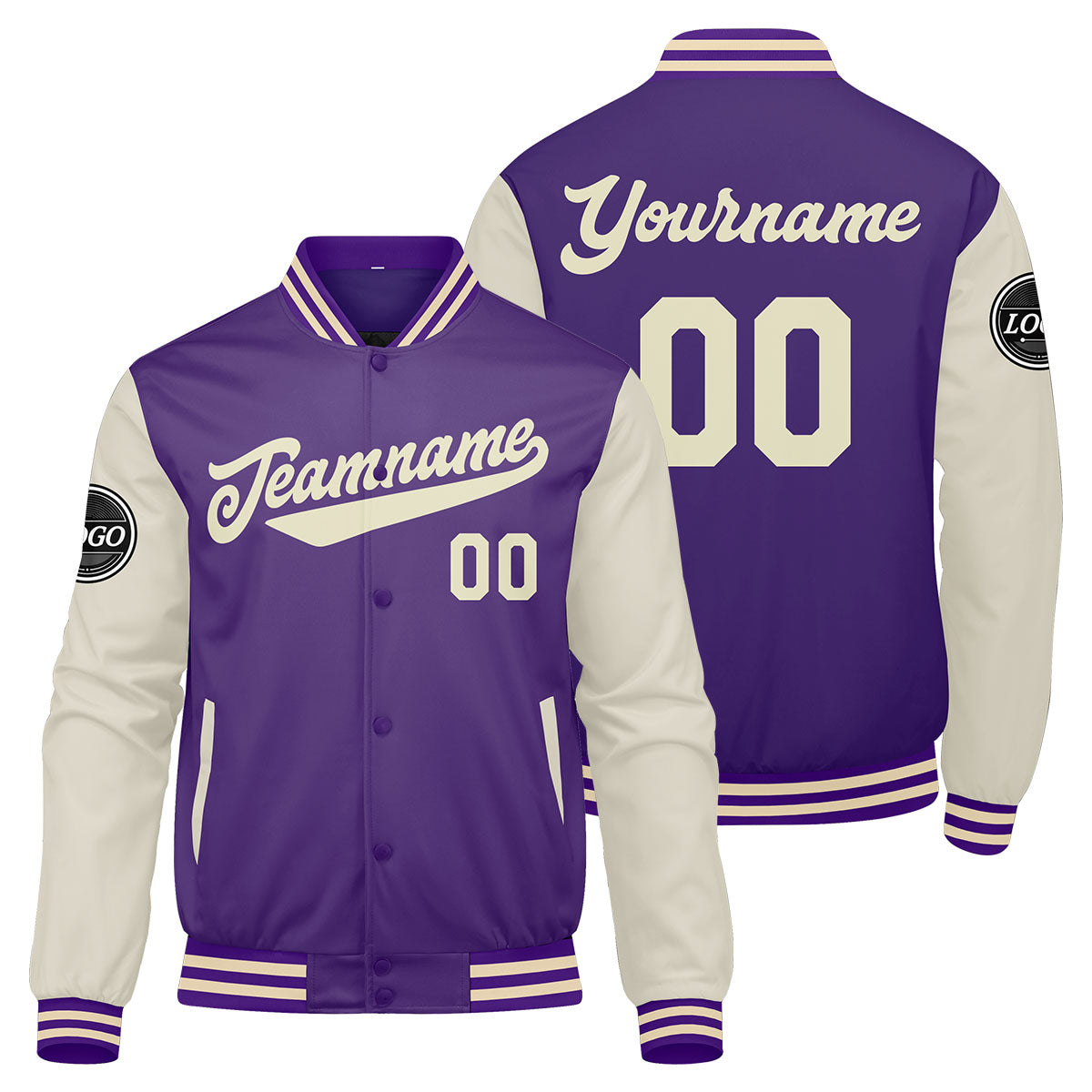 Benutzerdefinierte Verlauf Varsity-Jacke. Letterman-Jacke Lila Creme