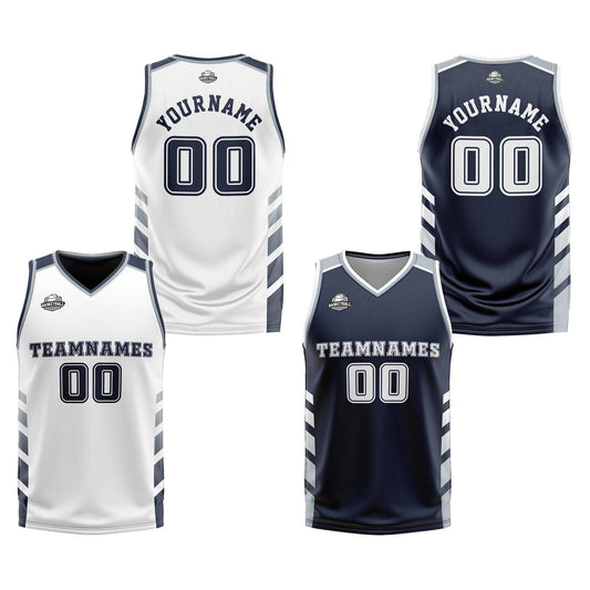 Benutzerdefinierte Weiß Marine  Grau Reversible Basketball Jersey Personalisierte Print Name Nummer Logo