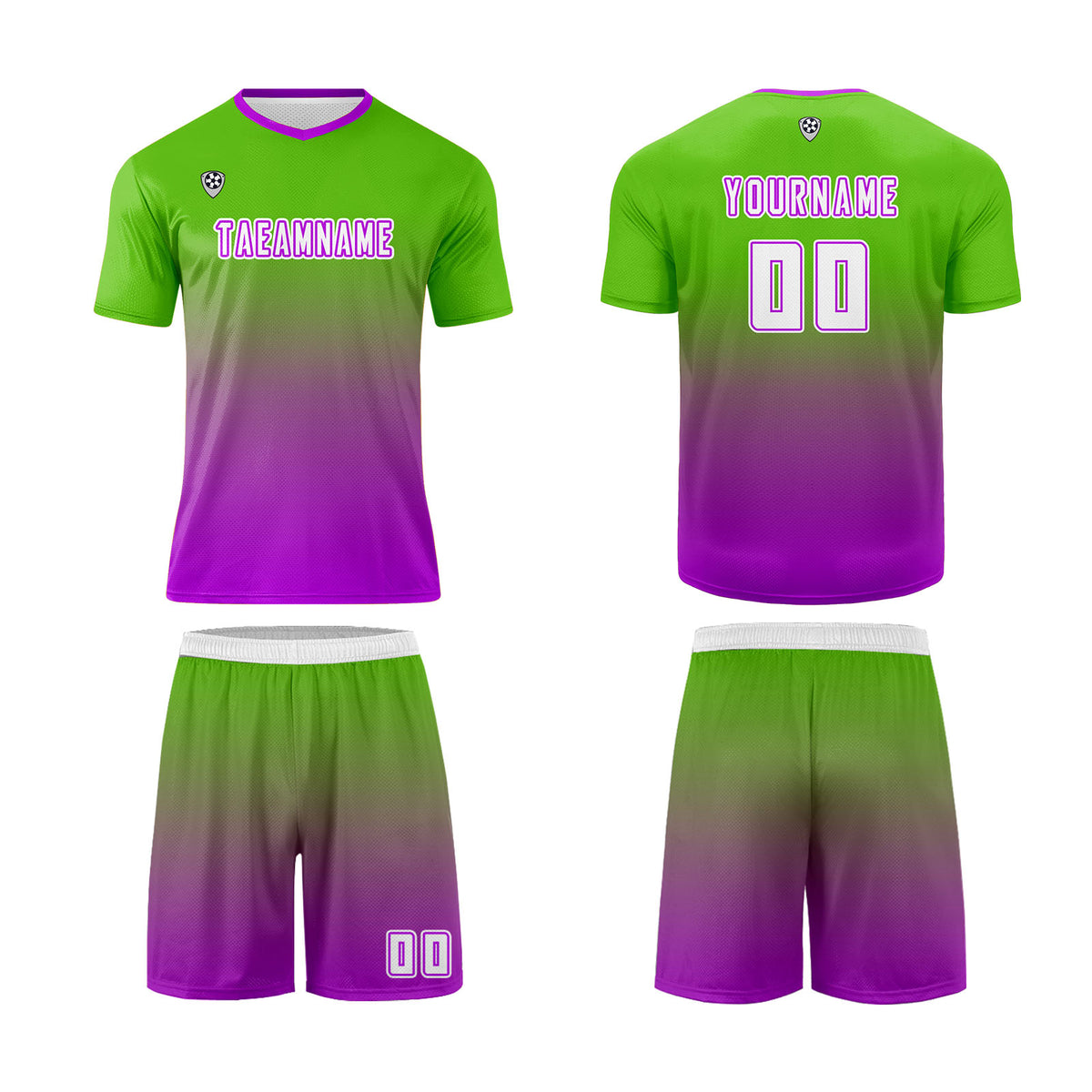 Benutzerdefinierte Grün Lila Trikots für Männer Frauen Personalisierte Fußball Uniformen für Erwachsene und Kind
