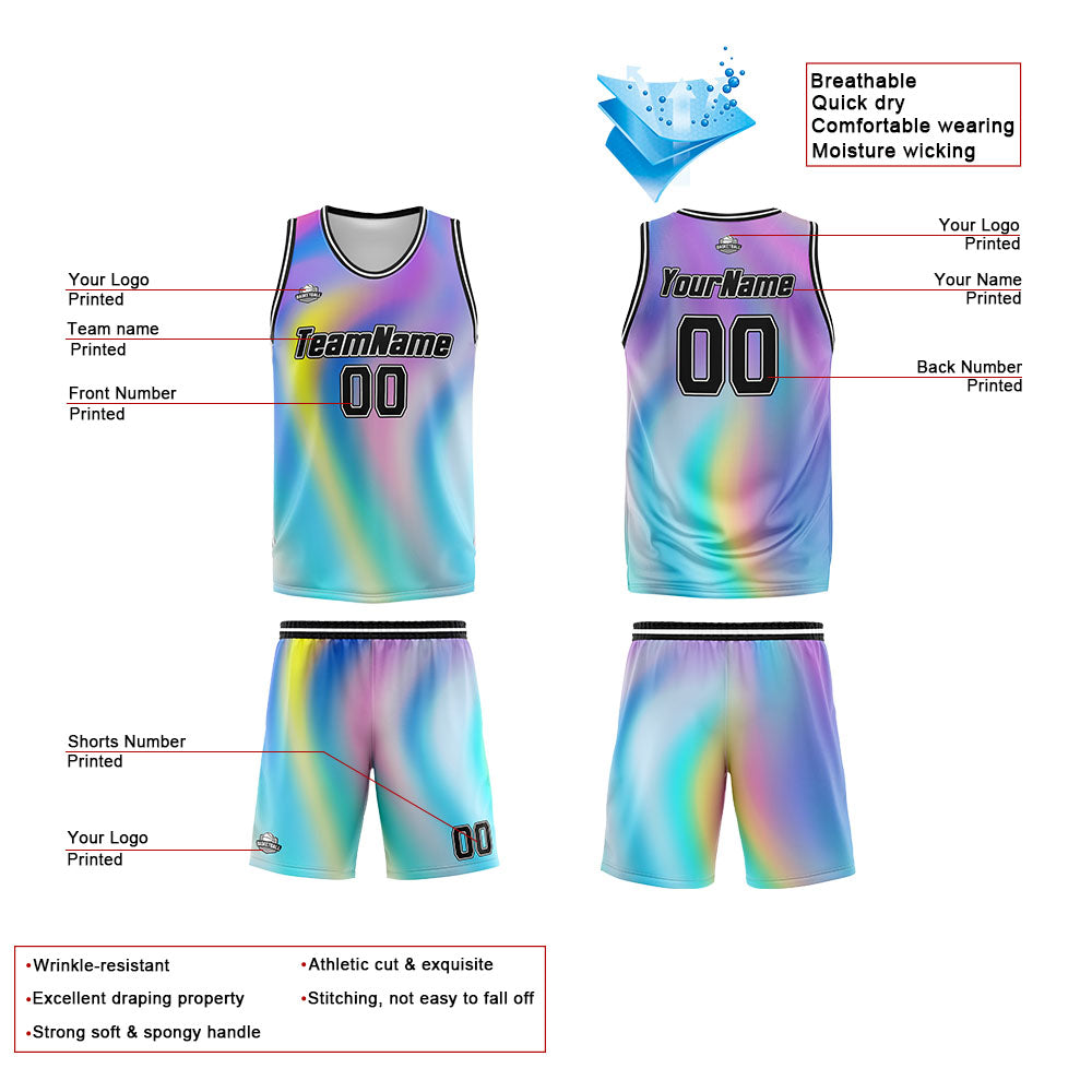 Benutzerdefinierter Basketball Jersey Uniform Anzug gedruckt Ihr Logo Name Nummer Aurora