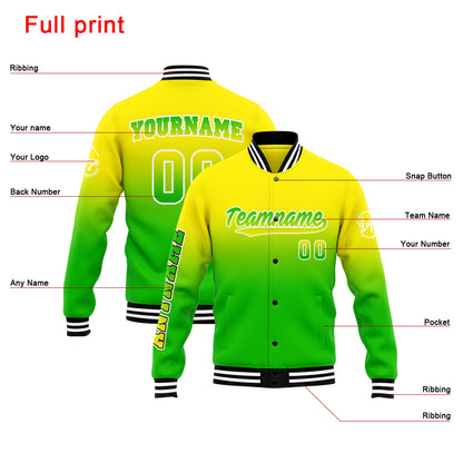 Benutzerdefinierte Verlauf Varsity-Jacke. Letterman-Jacke Gelb Grün