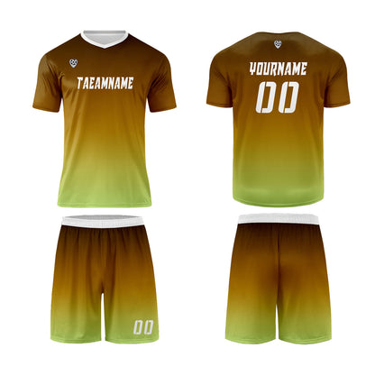 Benutzerdefinierte Braun Gelb Grün Trikots für Männer Frauen Personalisierte Fußball Uniformen für Erwachsene und Kind