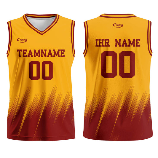 Benutzerdefinierter Gelb Rot Basketball Jersey Uniform Anzug gedruckt Ihr Logo Name Nummer