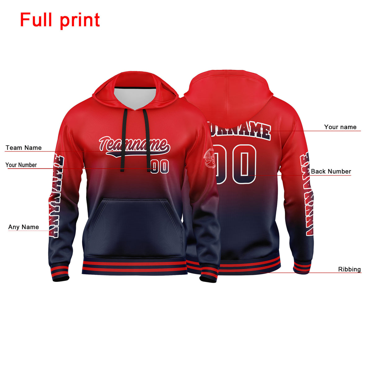 Benutzerdefinierter Marine Rot Hoodie für Mann, Frau, Mädchen, Junge. Drucken Sie Ihr Logo, Ihren Namen und Ihre Nummer