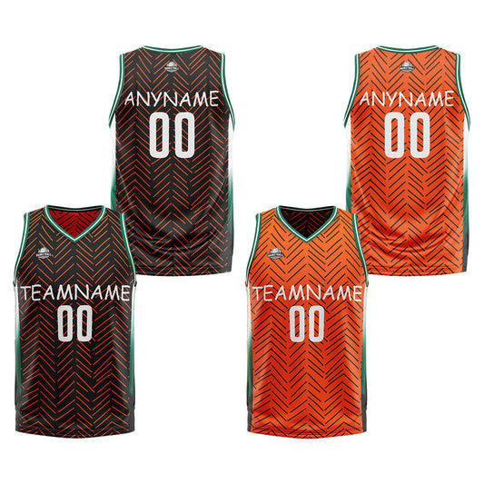 Benutzerdefinierte Reversible Basketball Jersey Personalisierte Print Name Nummer Logo Chevron-Schwarz&Orange