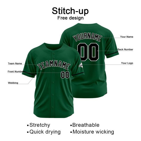Benutzerdefinierte Authentisch Baseball-Trikot Dunkelgrün-Schwar
