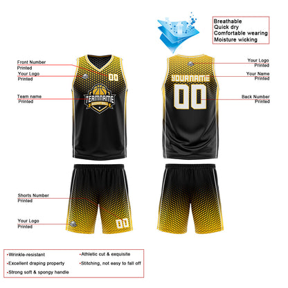 Benutzerdefinierte Schwarz Gelb Weiß Reversible Basketball Jersey Personalisierte Print Name Nummer Logo