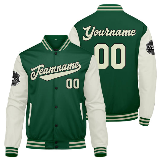 Benutzerdefinierte Verlauf Varsity-Jacke. Letterman-Jacke Grün Grüne Creme