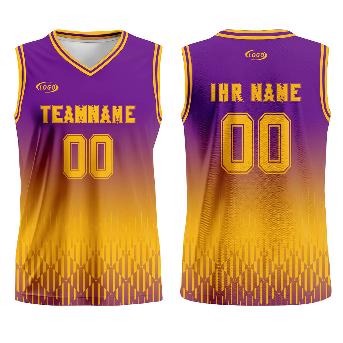 Benutzerdefinierter Lila Gelb Farbverlauf Basketball Jersey Uniform Anzug gedruckt Ihr Logo Name Nummer