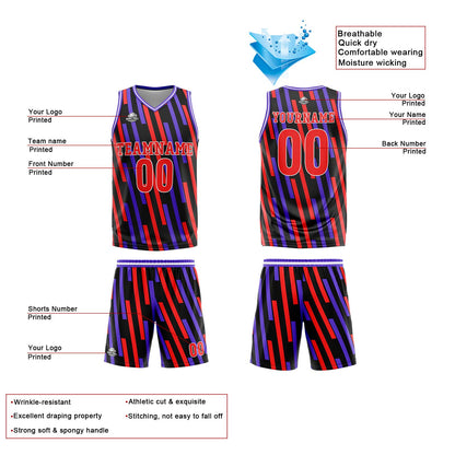 Benutzerdefinierte Rot Lila Reversible Basketball Jersey Personalisierte Print Name Nummer Logo