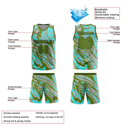 Benutzerdefinierte Grün Grau Reversible Basketball Jersey Personalisierte Print Name Nummer Logo