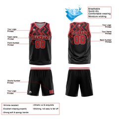 Benutzerdefinierter Schwarz Rot Basketball Jersey Uniform Anzug gedruckt Ihr Logo Name Nummer