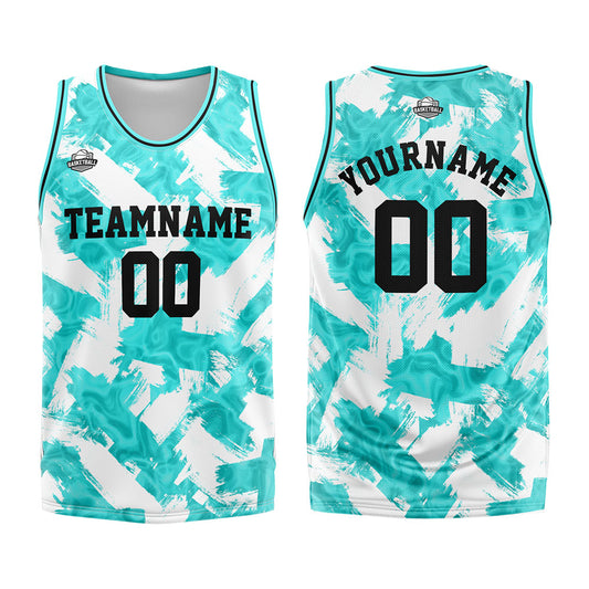 Benutzerdefinierter Basketball Jersey Uniform Anzug gedruckt Ihr Logo Name Nummer Aqua& Weiß