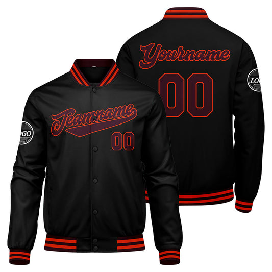 Benutzerdefinierte Verlauf Varsity-Jacke. Letterman-Jacke Marronmaroon Schwarz Orange