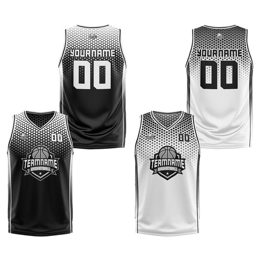 Benutzerdefinierte Reversible Basketball Jersey Personalisierte Print Name Nummer Logo Schwarz-Weiß