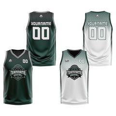 Benutzerdefinierte Olivengrün Weiß Schwarz Reversible Basketball Jersey Personalisierte Print Name Nummer Logo